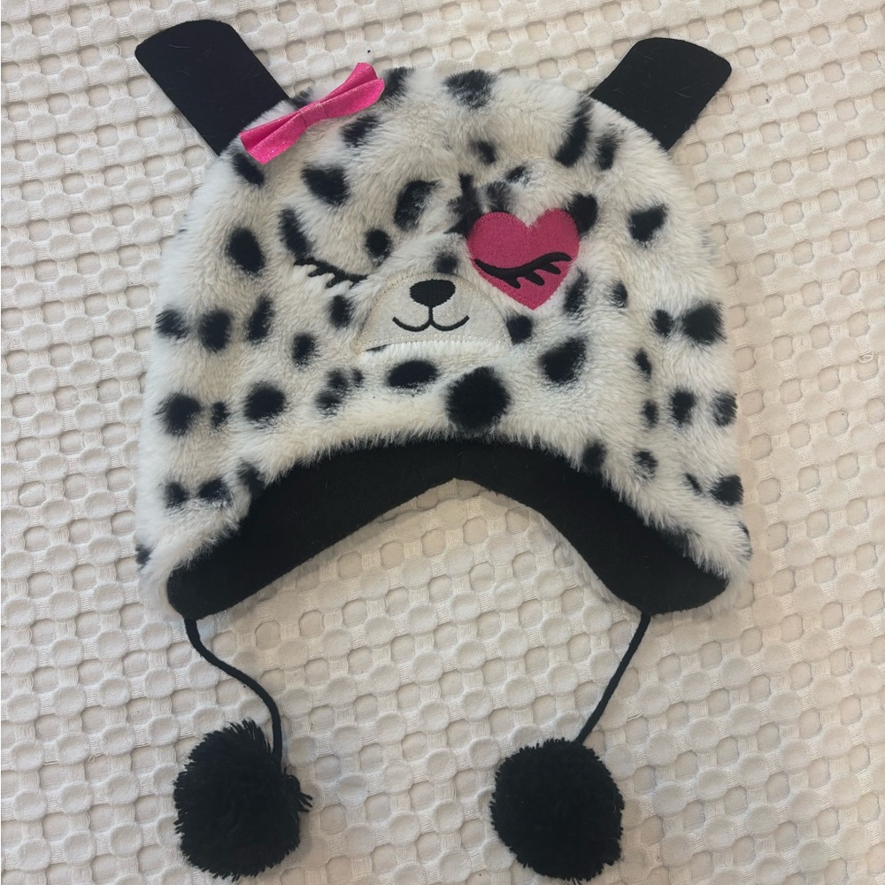 Fuzzy Dalmatian Heart-Eye Pom Pom Kids Hat  💚SALE 3/$25